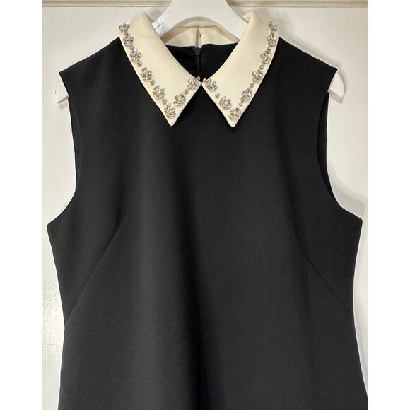 J. Crew Embellished Collared Shift Dress Black Stretch Crepe Black Size 12 NWT - Picture 3 of 15